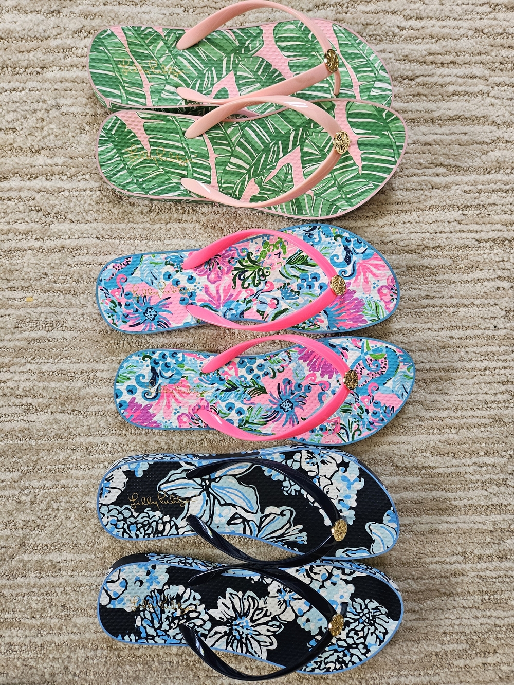 Lilly Pulitzer Tropical Flip Flop Bundle - Pink, Green, Blue, Black